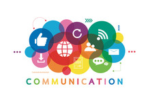 Vector Illustration Of A Communication Concept. The Word Communication With Colorful Dialog Speech Bubbles