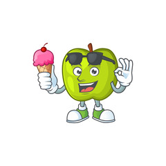 Sticker - With ice cream character granny smith green apple with mascot