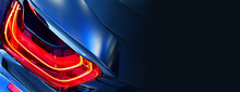 Car Detail. New Led Taillight In Hybrid Sports Car. Copy Space