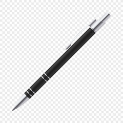 single black vector ballpoint pen on transparent background