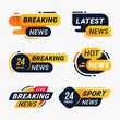 © Freshcare - Breaking news badge template set. Latest hot news Label message information sticker vector illustration