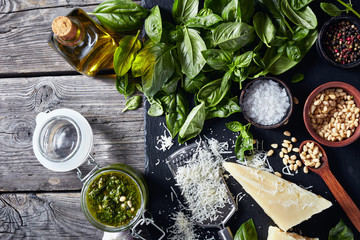 Poster - Basil pesto sauce in a glass jar