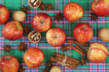 Wall Mural - Bright ripe apples forming autumn mood background for design and decoration