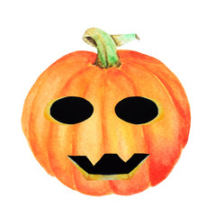 Halloween pumpkin Jack, isolated object on the white background, watercolor hand drawn illustration, cartoon characte