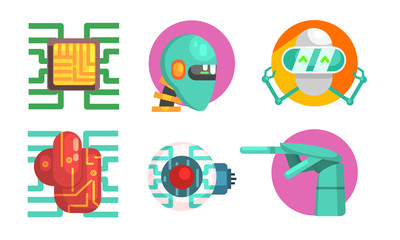 Wall Mural - Artificial Intelligence Icons Set, Robotics and Technology Symbols Vector Illustration