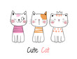 Draw collection of cute cat on white.