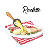 Raclette hand drawn sketch with potatoes and ham