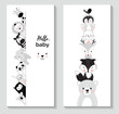 Vertical banner set with cute animals,  vector illustration for nursery design, posters for baby room, greeting cards, kids and baby t-shirts and wear, hand drawn nursery illustration