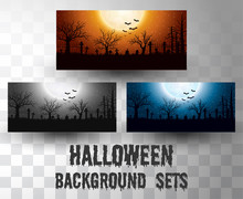 Halloween Silhouette Background Sets With Different Colour Scene