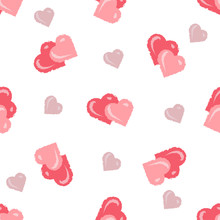 Vector Seamless Pattern With Red Small Hearts. EPS10