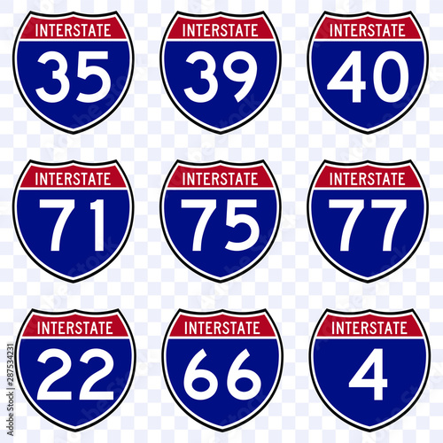 Fotomural USA road traffic transportation sign, interstate american highway route symbol