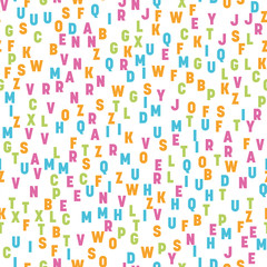 Poster - Seamless pattern of colorful letters. Random order signs. Vector background