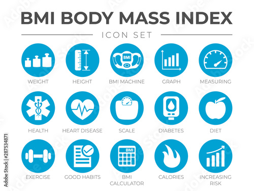 Bmi Body Mass Index Round Icon Set Of Weight Height Bmi Machine