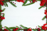 Fototapeta Nowy Jork - Christmas background concept with red berries