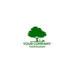 Tree with a child play the swing under the tree logo illustration