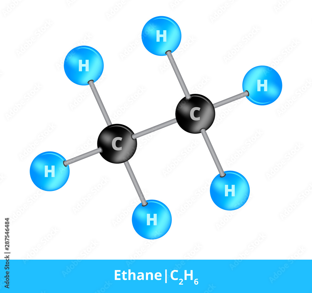 Vector ball-and-stick model of chemical substance. Icon of ethane molecule  C2H6 consisting of carbon and hydrogen. Structural formula suitable for  education isolated on a white background. 스톡 벡터 | Adobe Stock