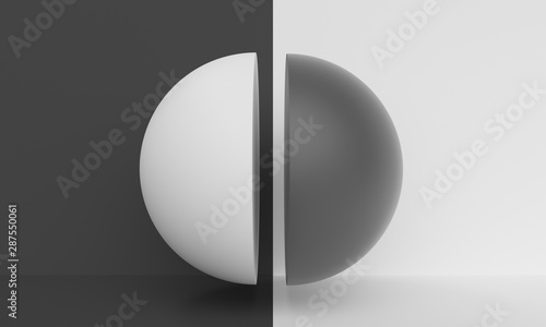 Fotografía Abstract background with black and white half ball