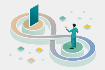 Wall Mural - isometric technology process of software development. web development and coding. cross platform dev