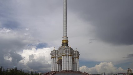 Sticker - Dushanbe Independence Monument Breathtaking Picturesque Side View on a Cloudy Rainy Day