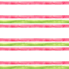 Watercolor hand drawn seamless pattern with abstract stripes in christmas traditional red and green colors  palette isolated on white background