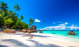 Typical beach in Seychelles with granite rocks