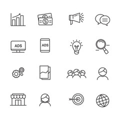 Wall Mural - set of marketing related icon line. set of marketing related vector illustration with simple line de