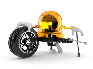 Poster - Emergency siren character with car wheel and spanner