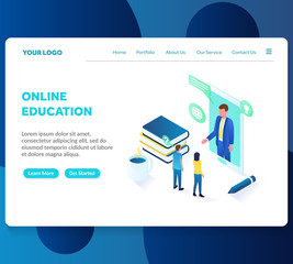 Wall Mural - online education isometric landing page template. modern web page design concept layout for website.