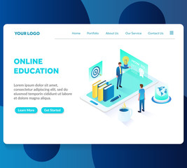 Wall Mural - online education isometric landing page template. modern web page design concept layout for website.