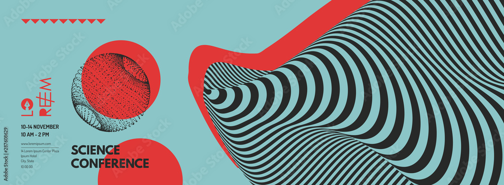 Science conference. Background with optical illusion. Can be used for online courses, master class, seminar, presentation, webinar or lecture. Vector illustration. - obrazy, fototapety, plakaty 