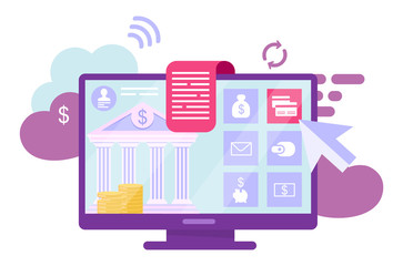 Wall Mural - online banking account flat vector illustration. digital wallet, ewallet services cartoon concept. f
