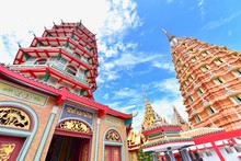View Of Chinese Pagoda Of Wat Tham Khao Noi In Kanchanaburi