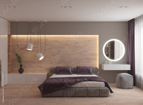 Fotografía 3D visualization of the bedroom interior in a modern style