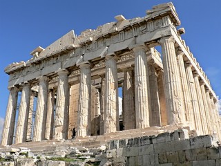 The Parthenon Temple with blue sky in the Acropolis of Athens, Greece. 