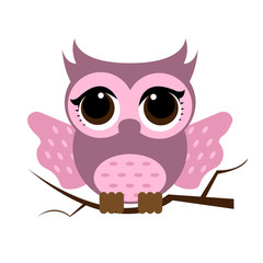 Owl night bird with big eyes. Colorful illustration
