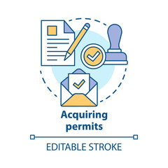 Acquiring permits concept icon. Obtaining license idea thin line illustration. Getting approval. Legal documents and permissions. Formal application. Vector isolated outline drawing. Editable stroke