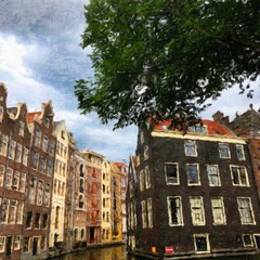 Wall Mural - Oil painting modern art Amsterdam, Netherlands. Wall poster and canvas contemporary drawing print. Touristic postcard and stationery design. Europe beauty travel scene, historical buildings and place.