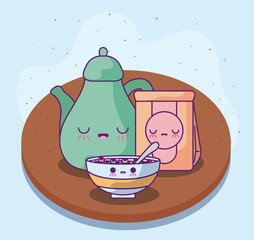 Sticker - cute teapot with delicious food kawaii style