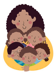 Wall Mural - Kids African Teacher Hug Illustration