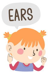 Wall Mural - Kid Girl Naming Body Parts Ears Illustration