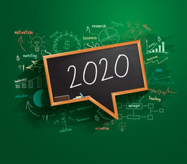 Wall Mural - 2020 new year business success strategy plan idea on speech bubbles blackboard, Creative thinking drawing charts and graphs, Inspiration concept modern template layout, diagram, Vector illustration