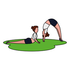 Sticker - beauty girls couple practicing pilates in grass