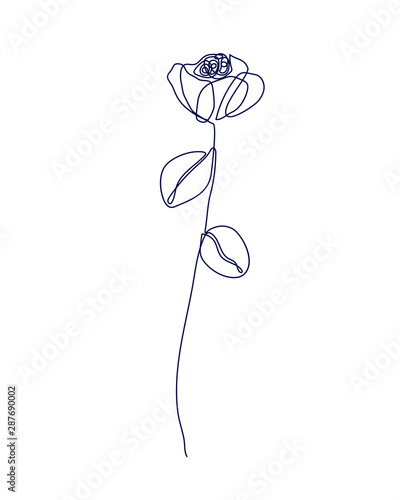 Continuous One Line Drawing Beautiful Rose Flower Logo Vector