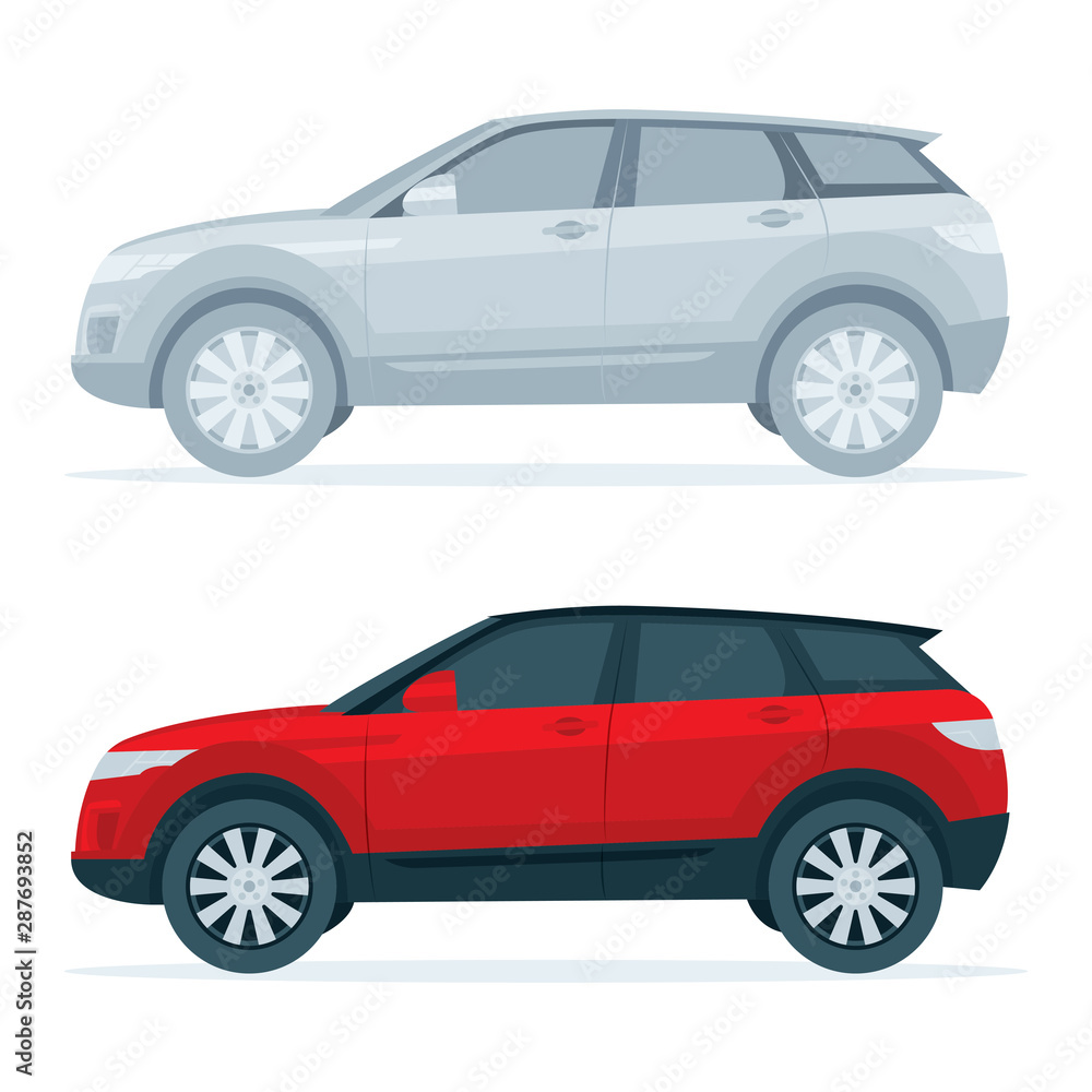 Crossover SUV. Realistic side view SUV car vector illustration. Sport ...