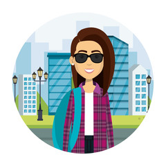 Poster - young woman with sunglasses in the street urban style