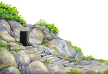 Open Empty Tomb. Watercolor Painting