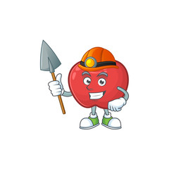 Sticker - Miner red apple funny character for vegetarian cartoon