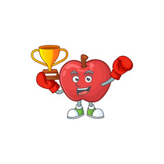 Sticker - Boxing winner cute apple character mascot with object cartoon