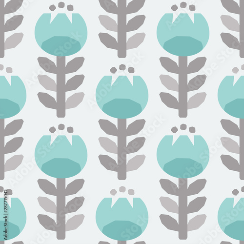 Fotografía Scandinavian style tulips floral vector gray and light blue seamless pattern