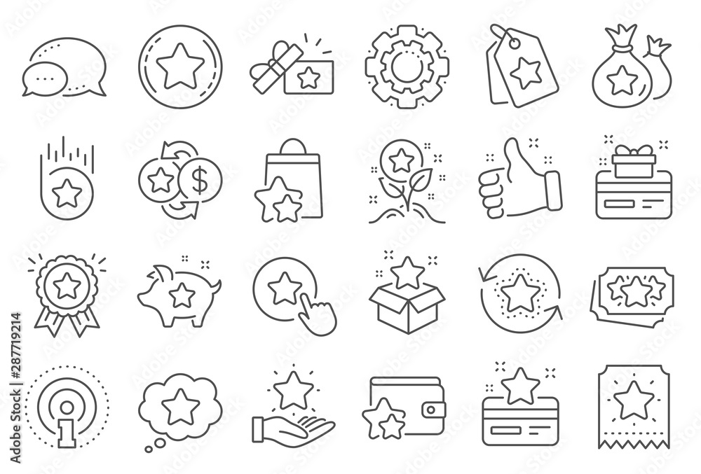 Loyalty program line icons. Bonus card, Redeem gift and discount coupon signs. Lottery ticket, Earn reward and winner gift icons. Shopping bag, loyalty card and lottery present. Line signs set. Vector - obrazy, fototapety, plakaty 